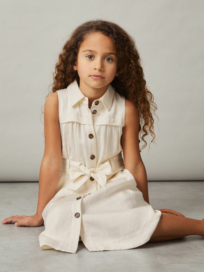 9-13 yrs Tie-Waist Collared Dress in Ivory | Reiss Children & Baby Trending