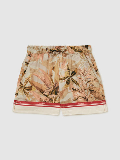 13-14 yrs  | NYBG Satin Floral-Print Shorts in Khaki | Reiss Children & Baby New