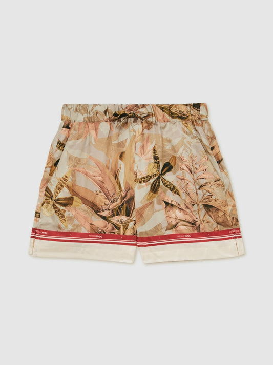 13-14 yrs  | NYBG Satin Floral-Print Shorts in Khaki | Reiss Children & Baby New