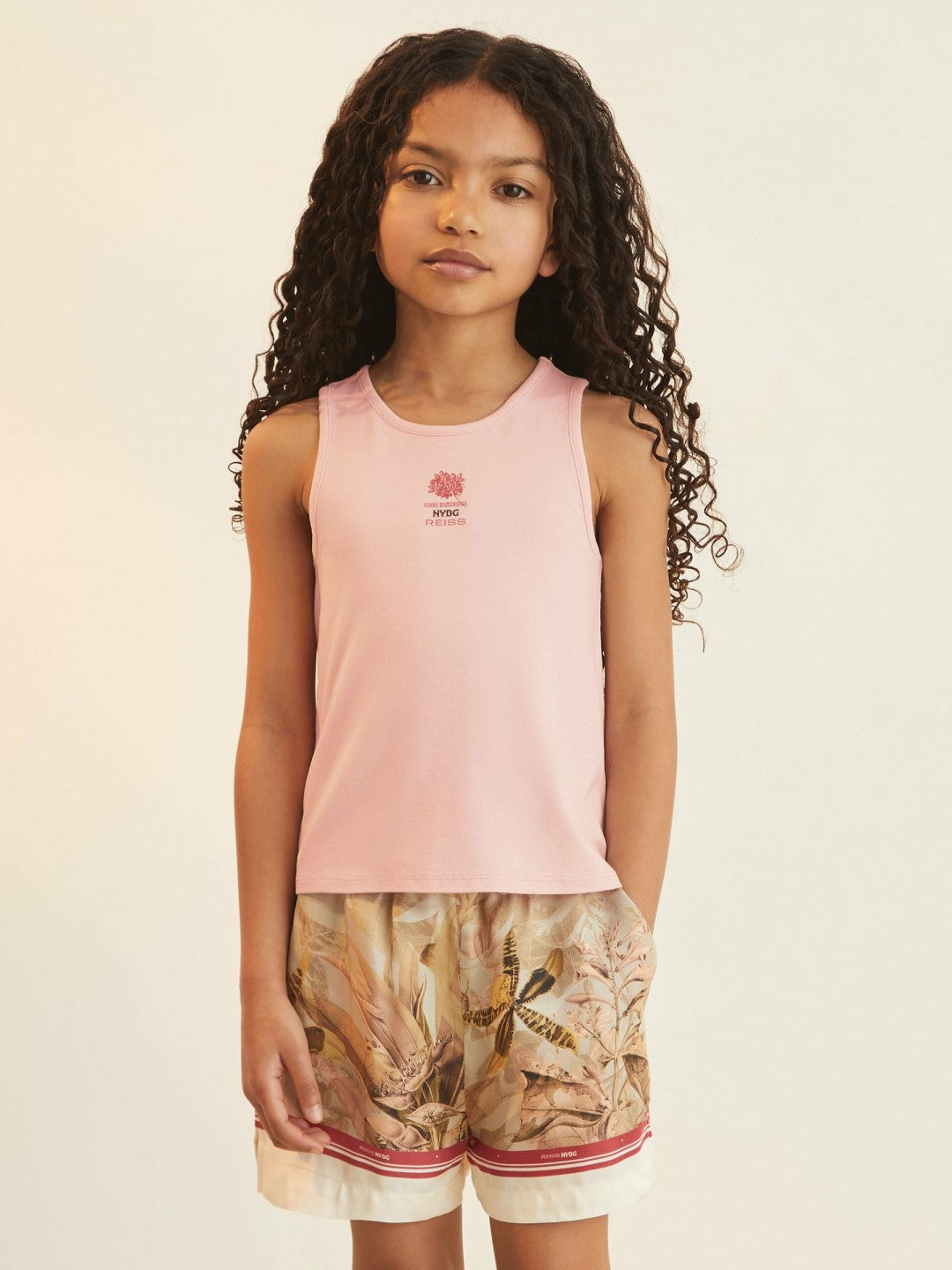 13-14 yrs  | NYBG Satin Floral-Print Shorts in Khaki | Reiss Children & Baby New