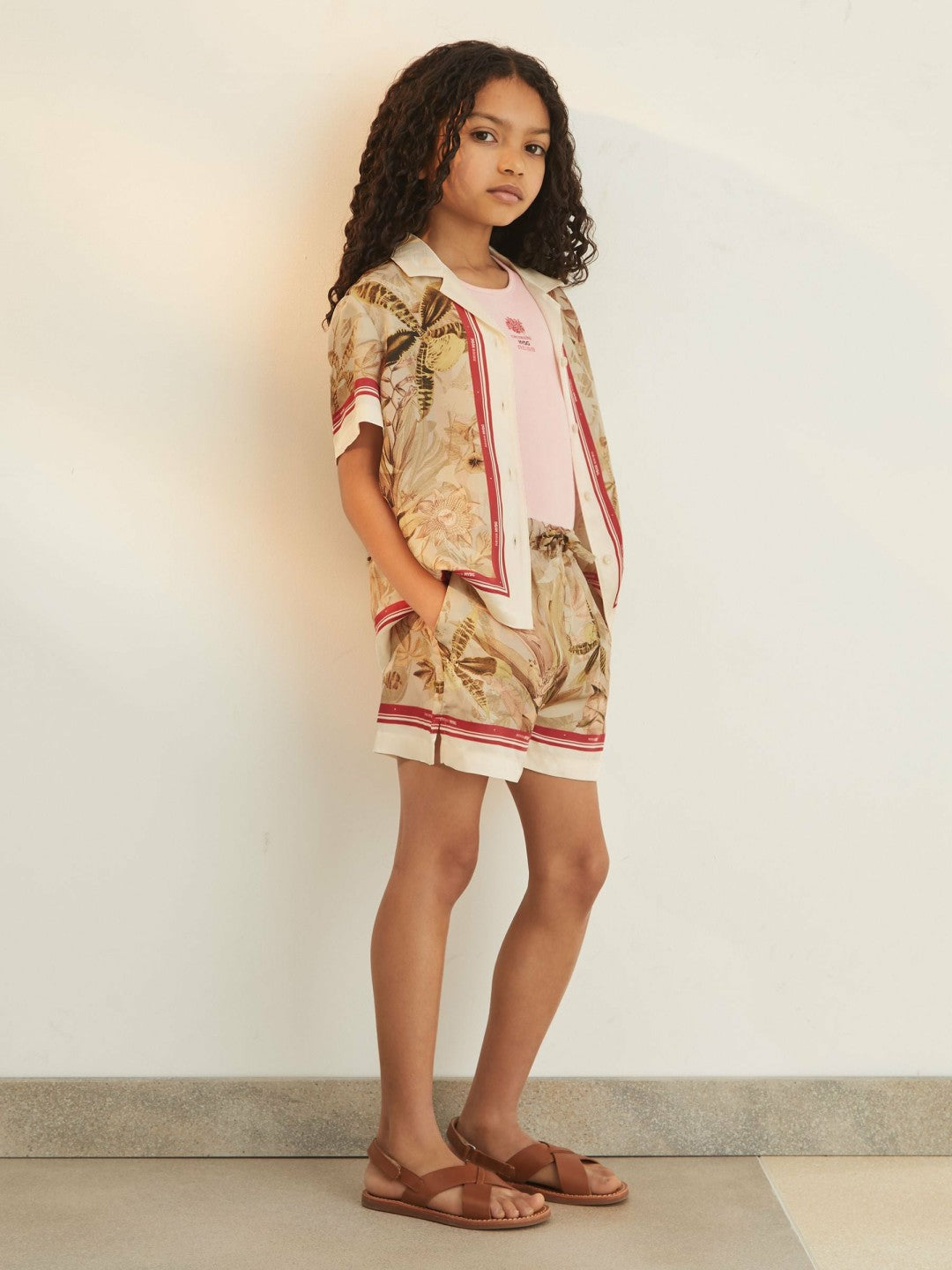 9-13 yrs  | NYBG Satin Floral-Print Shorts in Khaki | Reiss Children & Baby Featured