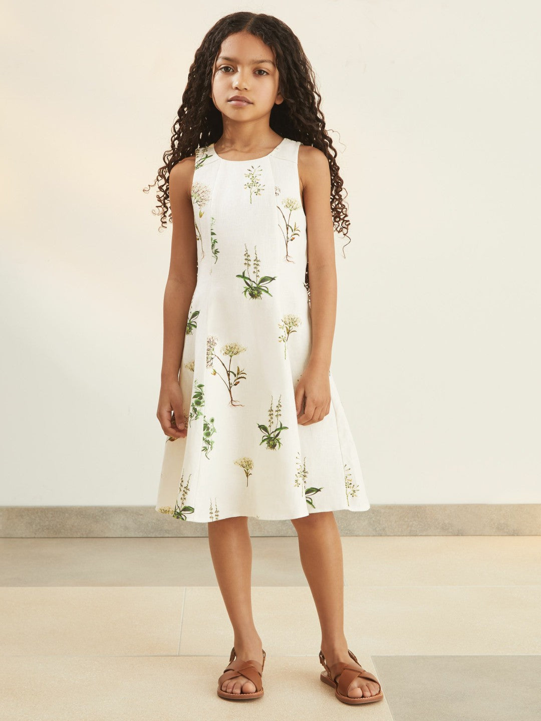 9-13 yrs  | NYBG Linen Floral Flared Dress in Ivory | Reiss Children & Baby Exclusive