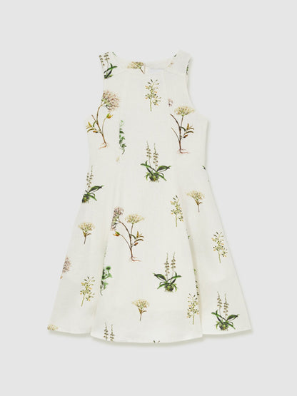 9-13 yrs  | NYBG Linen Floral Flared Dress in Ivory | Reiss Children & Baby Exclusive