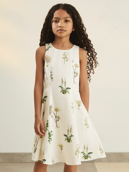 9-13 yrs  | NYBG Linen Floral Flared Dress in Ivory | Reiss Children & Baby Exclusive