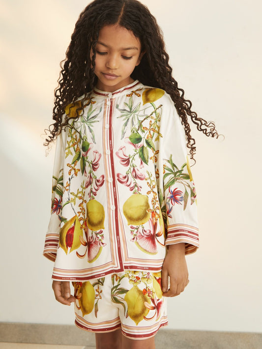 4-9 yrs  | NYBG Satin Floral-Print Shirt in Ivory | Reiss Children & Baby New