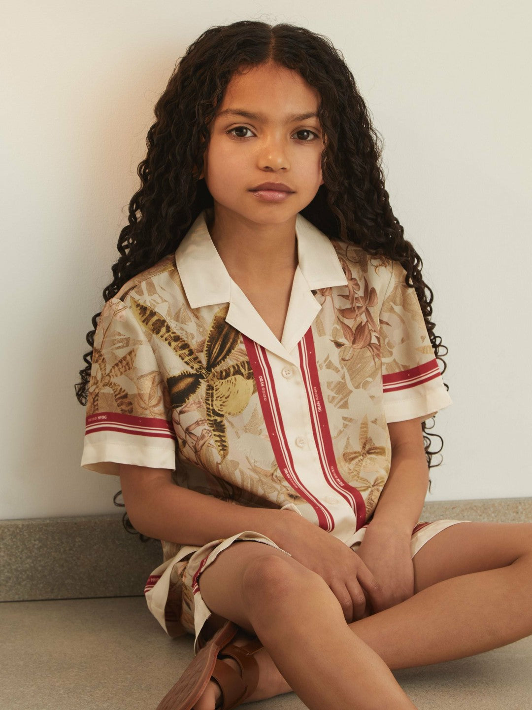 4-9 yrs  | NYBG Satin Floral-Print Shirt in Khaki | Reiss Children & Baby New