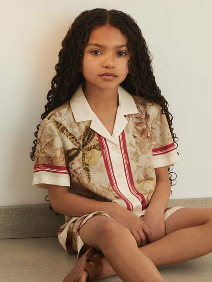 4-9 yrs  | NYBG Satin Floral-Print Shirt in Khaki | Reiss Children & Baby New
