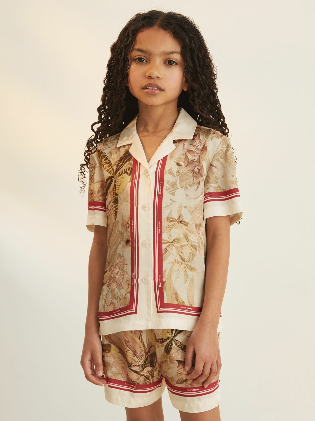 9-13 yrs  | NYBG Satin Floral-Print Shirt in Khaki | Reiss Children & Baby Best Seller
