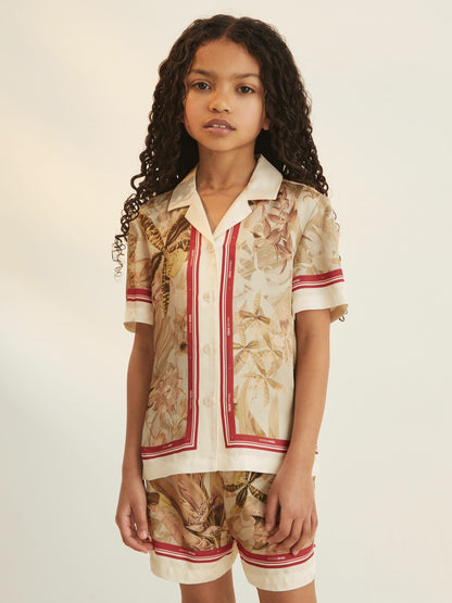 9-13 yrs  | NYBG Satin Floral-Print Shirt in Khaki | Reiss Children & Baby Best Seller