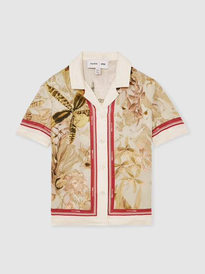 9-13 yrs  | NYBG Satin Floral-Print Shirt in Khaki | Reiss Children & Baby Best Seller