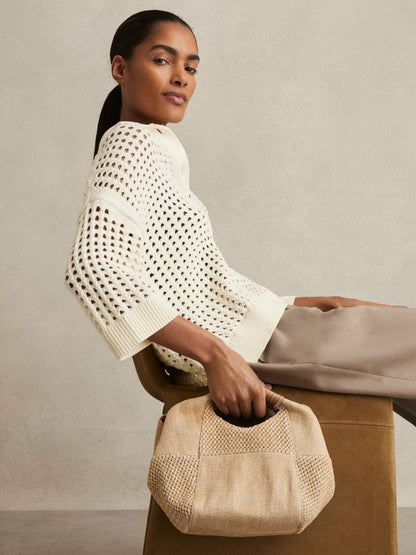 Raffia Patchwork Clutch Bag in Natural | Reiss Women New