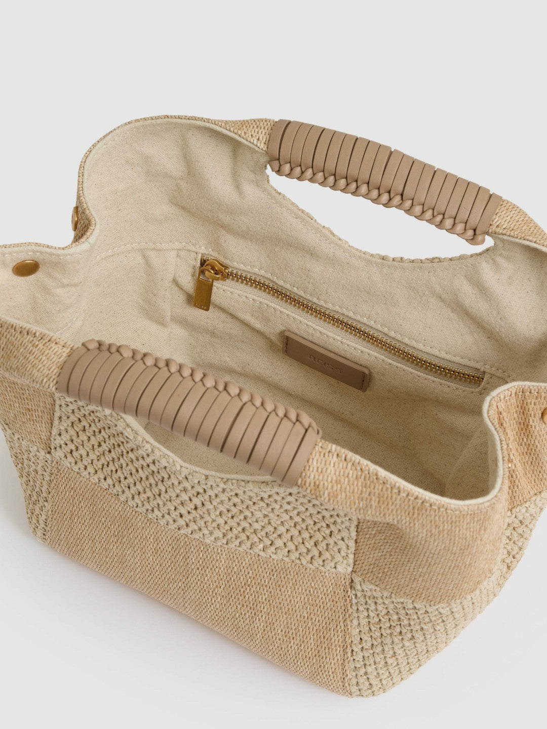 Raffia Patchwork Clutch Bag in Natural | Reiss Women New