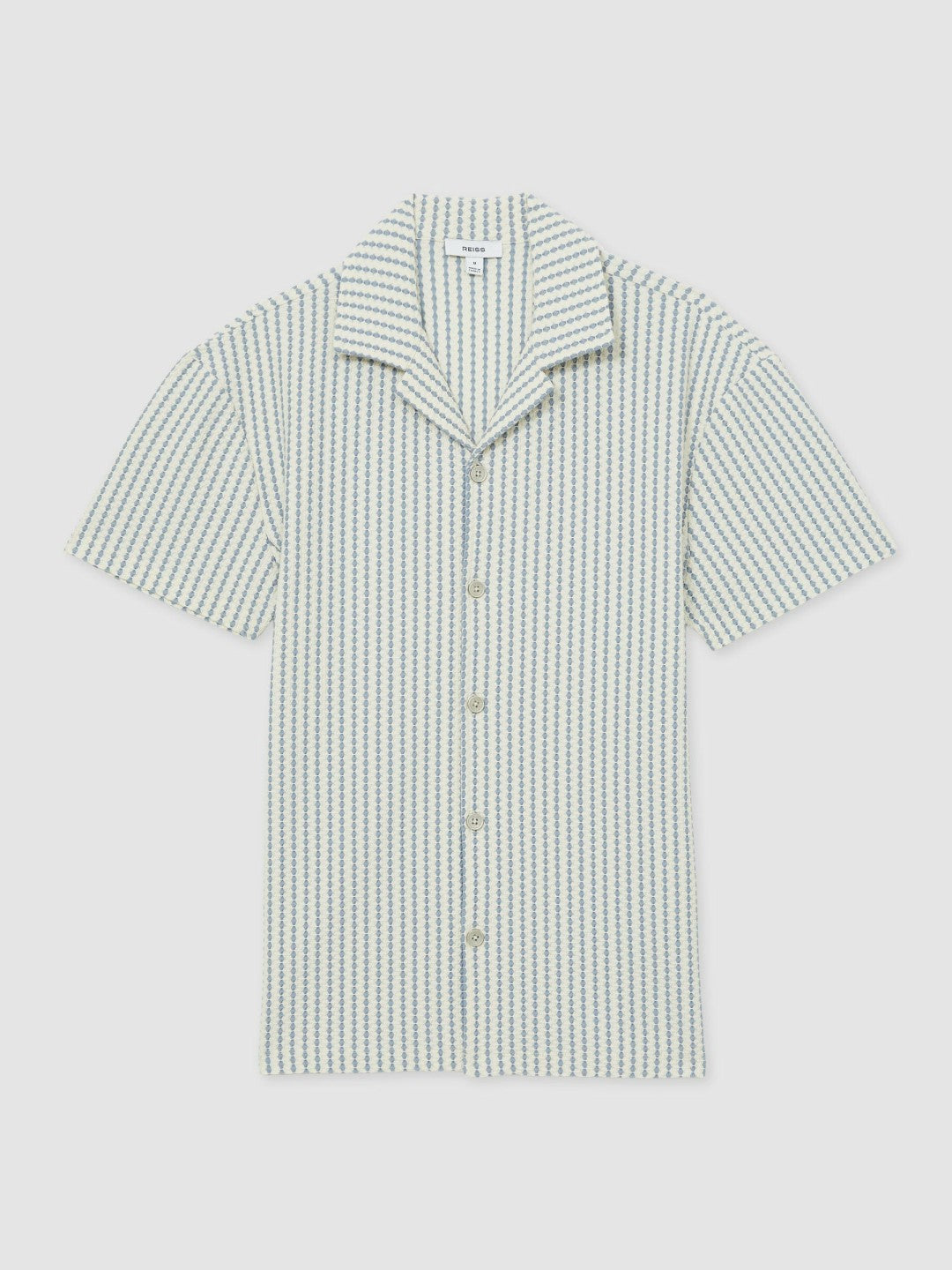 Textured-Stripe Cuban-Collar Shirt in White/Soft Blue | Reiss Men New