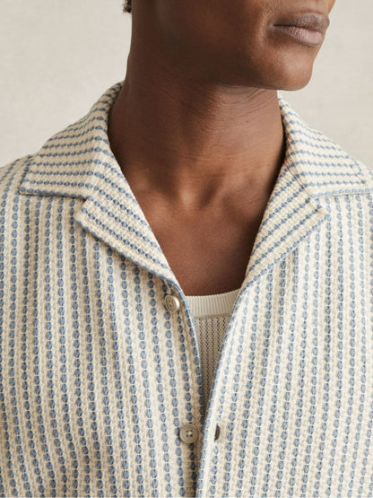 Textured-Stripe Cuban-Collar Shirt in White/Soft Blue | Reiss Men New