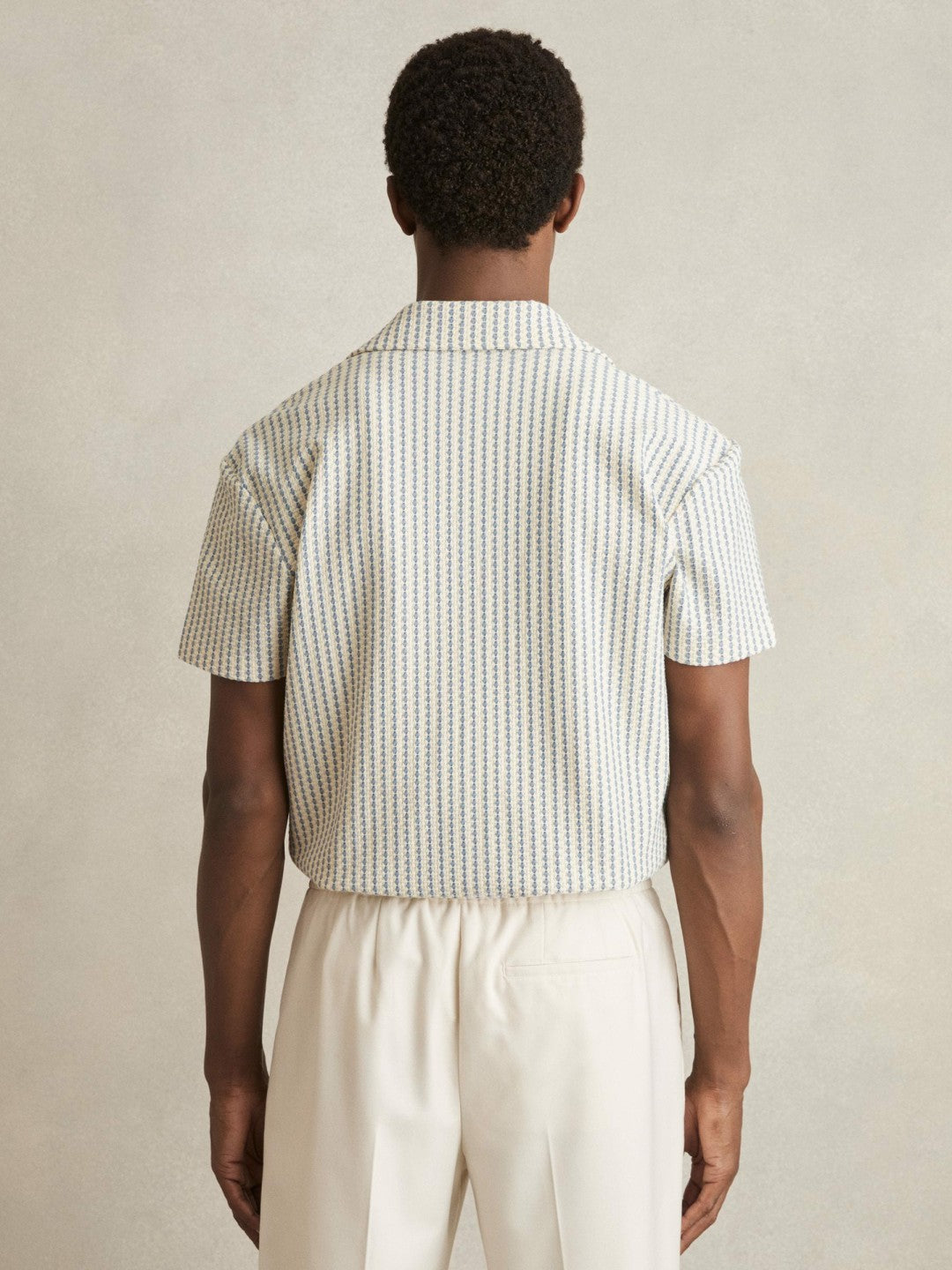 Textured-Stripe Cuban-Collar Shirt in White/Soft Blue | Reiss Men New