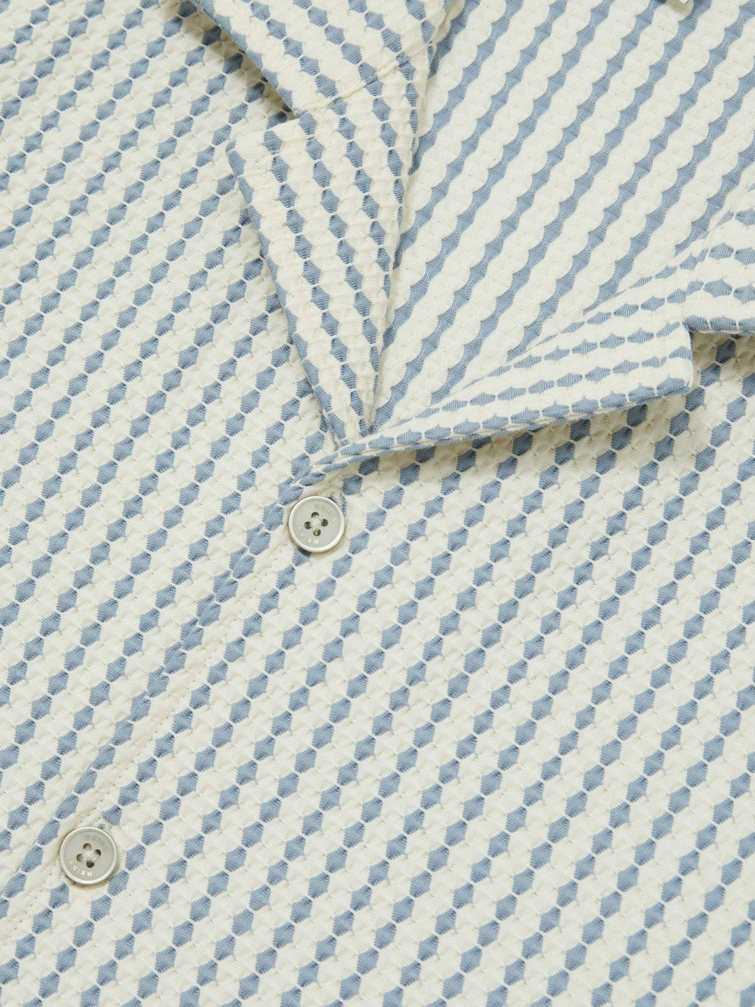 Textured-Stripe Cuban-Collar Shirt in White/Soft Blue | Reiss Men New