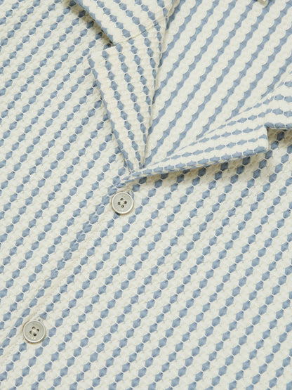 Textured-Stripe Cuban-Collar Shirt in White/Soft Blue | Reiss Men New