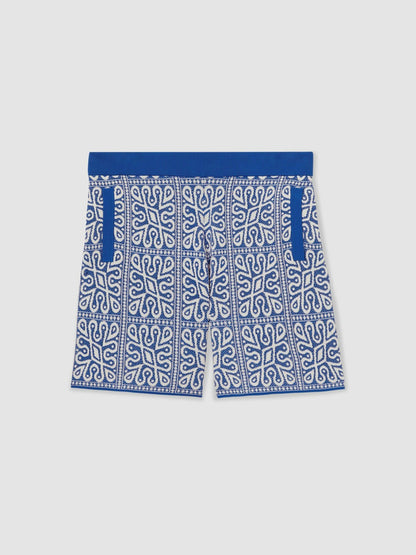 Tile Pattern Knit Shorts in Blue/White | Reiss Men Signature