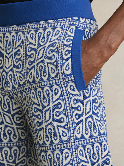 Tile Pattern Knit Shorts in Blue/White | Reiss Men Signature