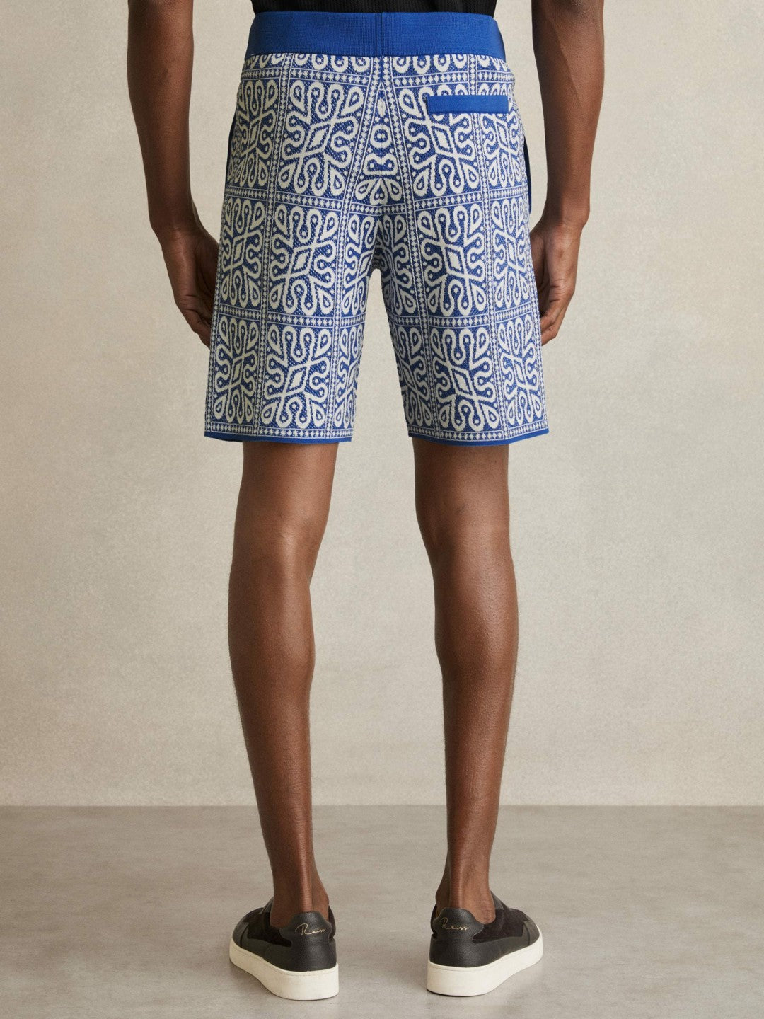 Tile Pattern Knit Shorts in Blue/White | Reiss Men Signature