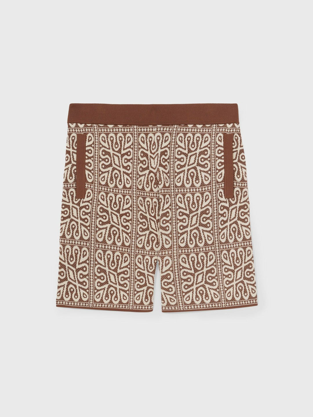 Tile Pattern Knit Shorts in Brown/White | Reiss Men Premium