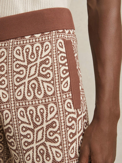 Tile Pattern Knit Shorts in Brown/White | Reiss Men Premium