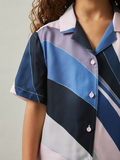 9-13 yrs Printed Cuban Collar Shirt in Blue Print | Reiss Children & Baby Exclusive