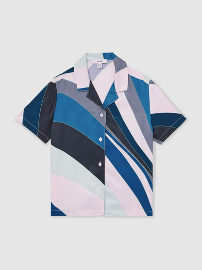 9-13 yrs Printed Cuban Collar Shirt in Blue Print | Reiss Children & Baby Exclusive
