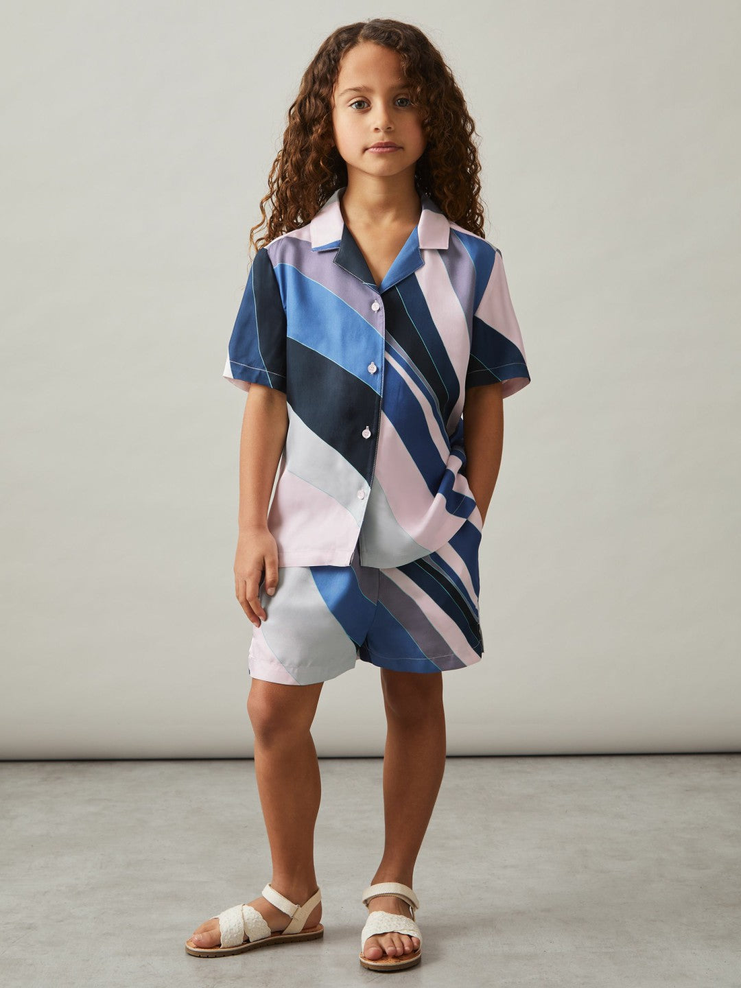 9-13 yrs Printed Cuban Collar Shirt in Blue Print | Reiss Children & Baby Exclusive