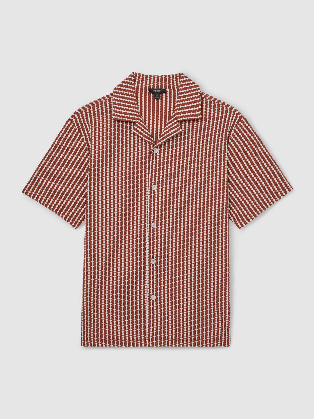 Textured-Stripe Cuban-Collar Shirt in Rust Red/White | Reiss Men Exclusive