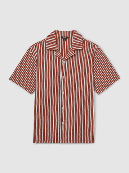 Textured-Stripe Cuban-Collar Shirt in Rust Red/White | Reiss Men Exclusive