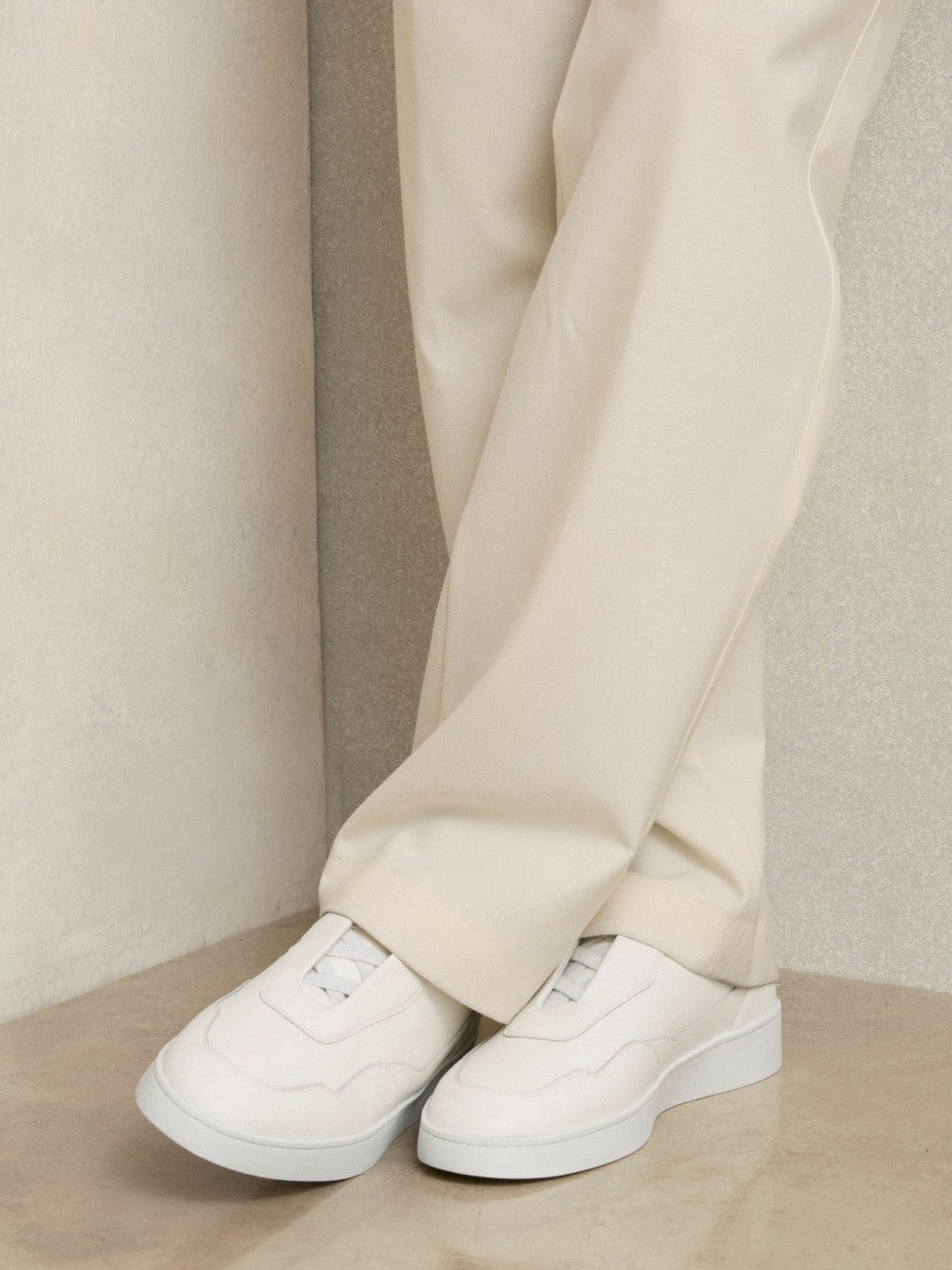 Leather Elasticated-Lace Trainers in White | Reiss Men Best Seller