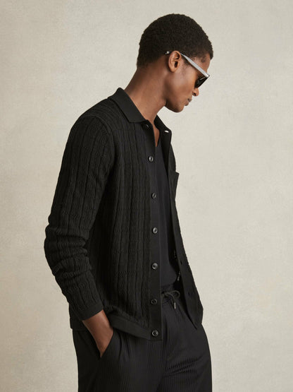 Cotton-Blend Textured Knit Shirt in Black | Reiss Men Signature