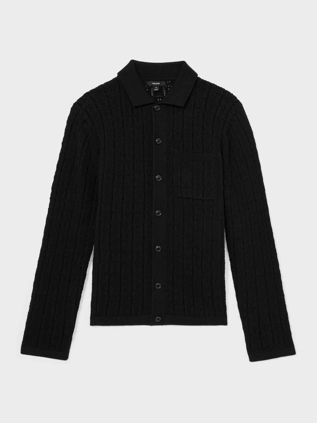 Cotton-Blend Textured Knit Shirt in Black | Reiss Men Signature
