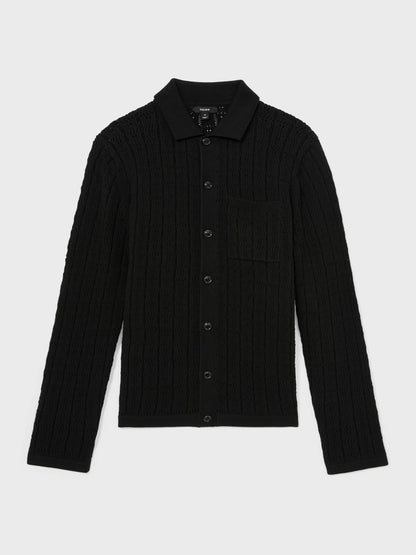 Cotton-Blend Textured Knit Shirt in Black | Reiss Men Signature