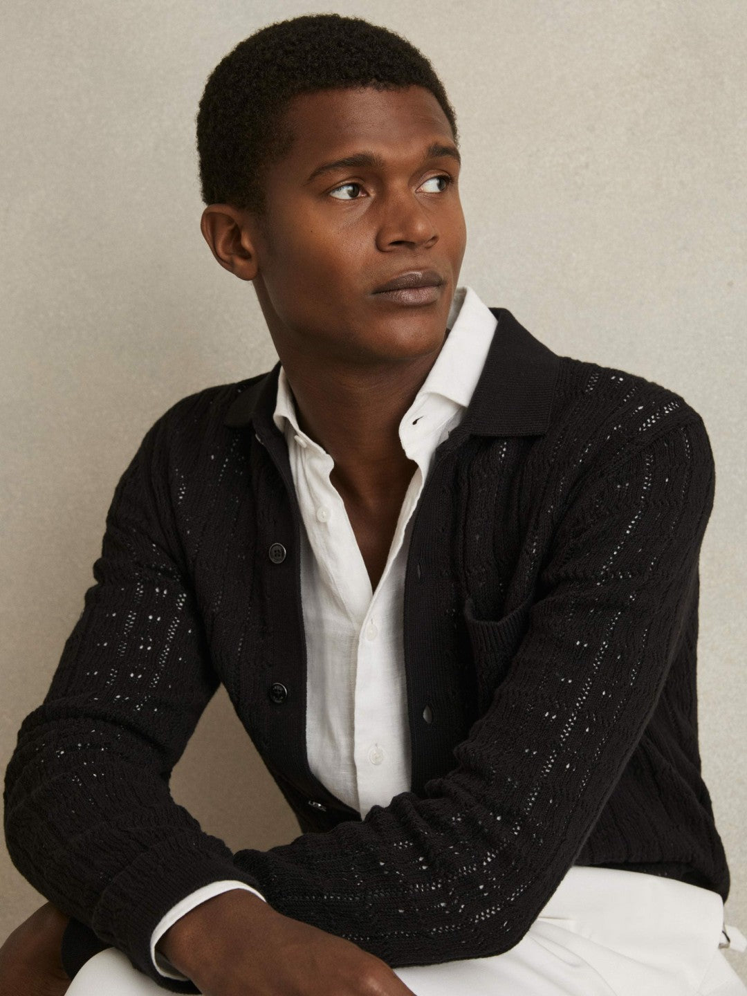 Cotton-Blend Textured Knit Shirt in Black | Reiss Men Signature