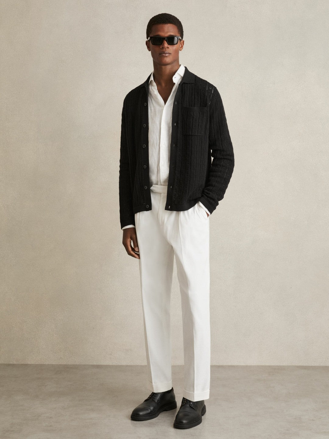 Cotton-Blend Textured Knit Shirt in Black | Reiss Men Signature