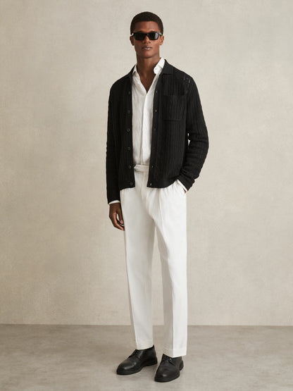 Cotton-Blend Textured Knit Shirt in Black | Reiss Men Signature