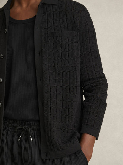 Cotton-Blend Textured Knit Shirt in Black | Reiss Men Signature