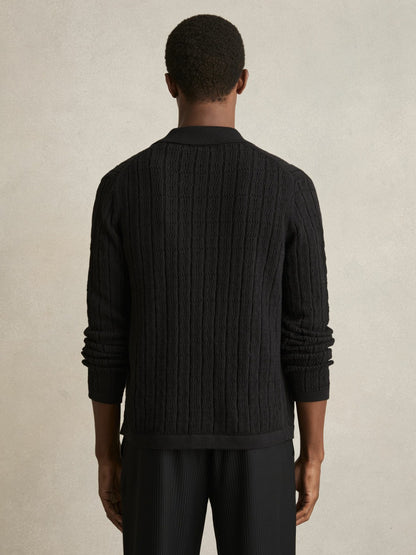 Cotton-Blend Textured Knit Shirt in Black | Reiss Men Signature