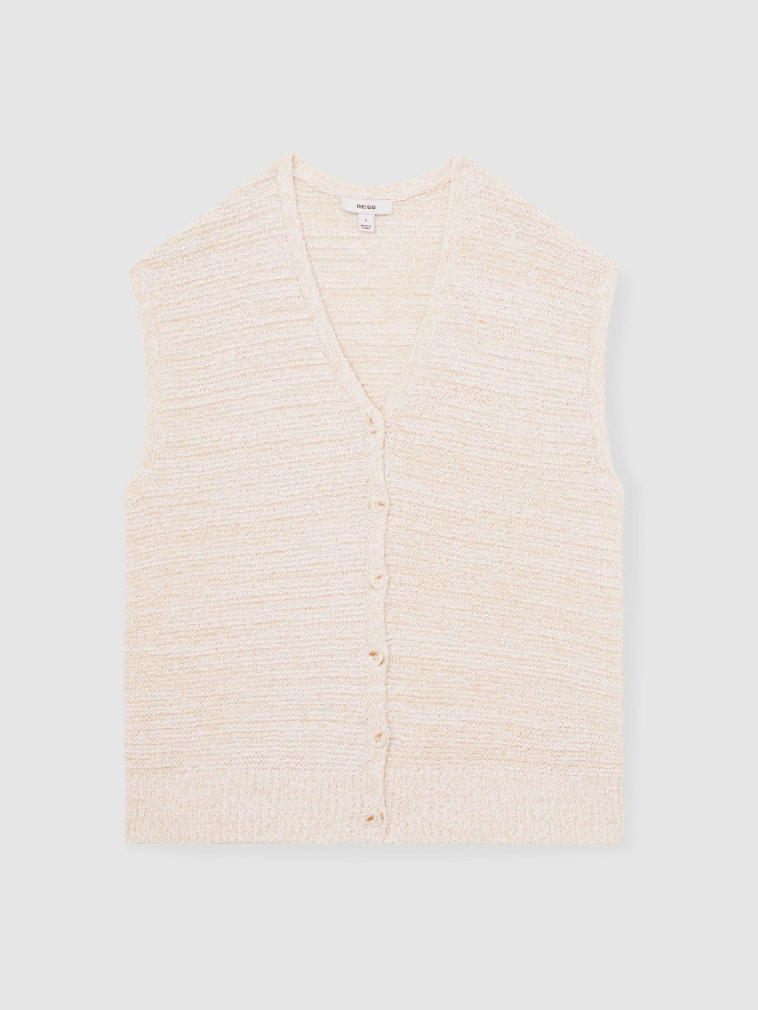 Cotton-Linen Button-Through Knit Top in Ivory | Reiss Women Premium