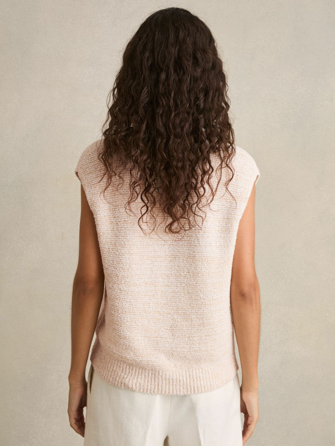Cotton-Linen Button-Through Knit Top in Ivory | Reiss Women Premium