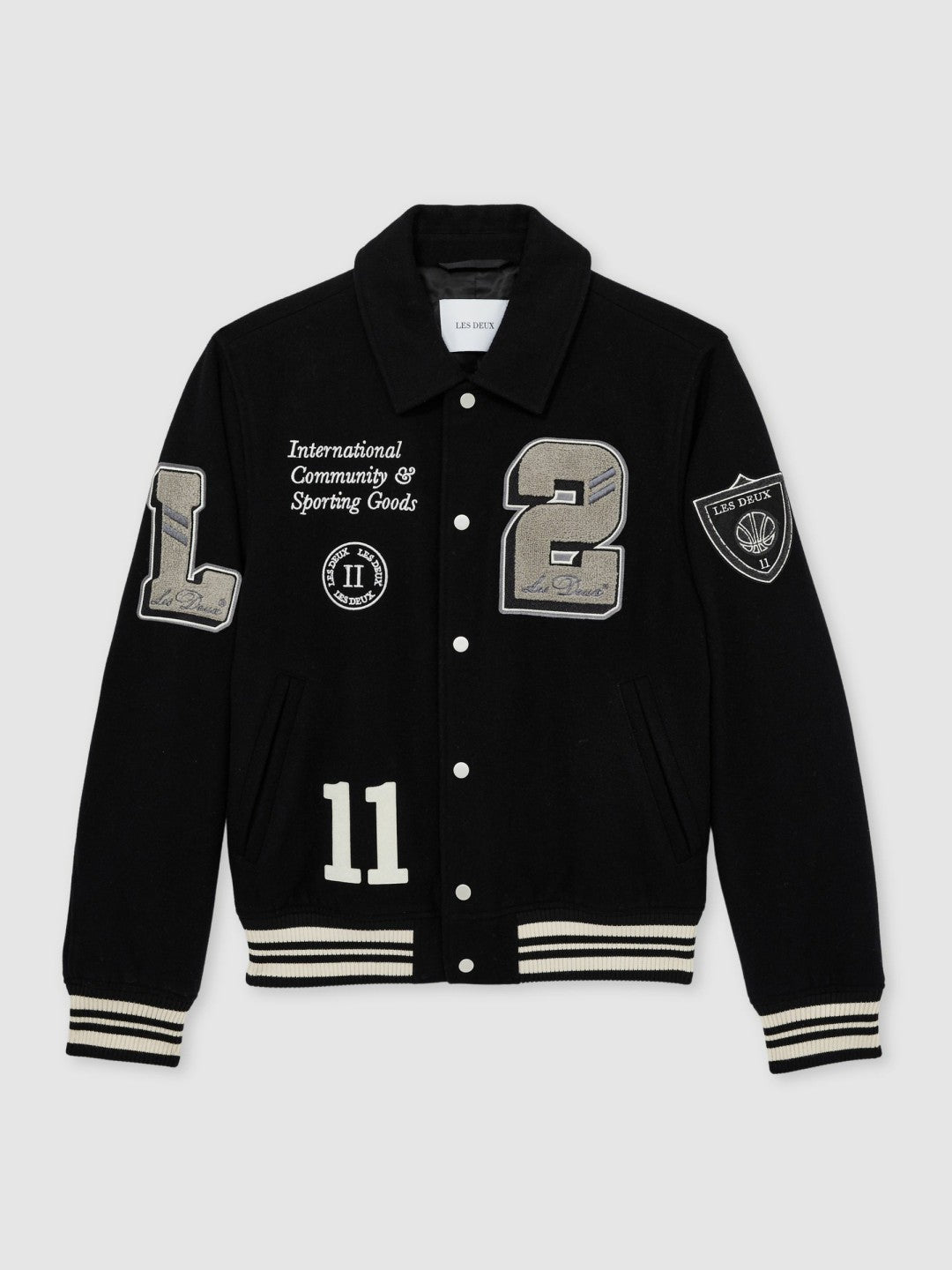 Les Deux Wool-Blend Varsity Jacket in Black | Reiss Men Exclusive