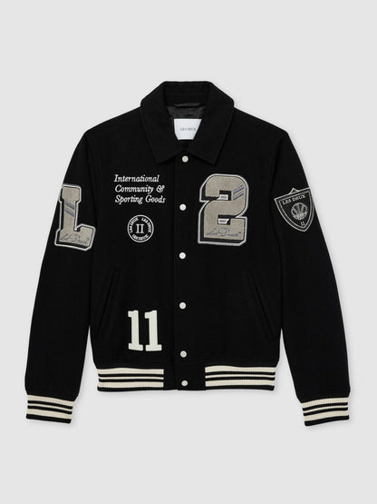 Les Deux Wool-Blend Varsity Jacket in Black | Reiss Men Exclusive