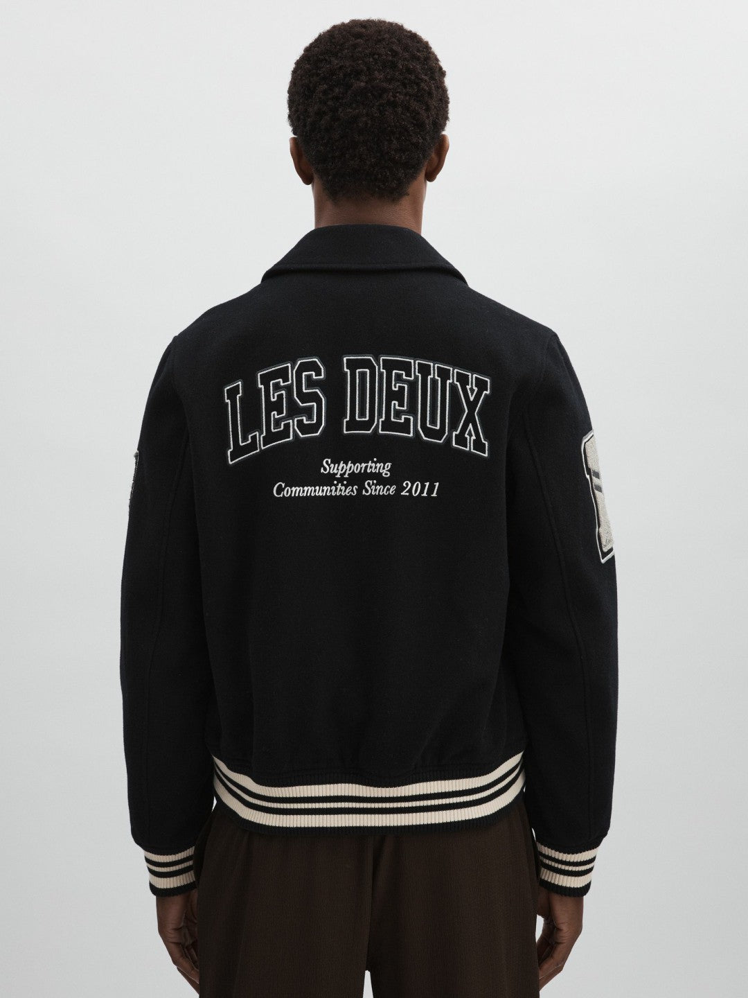 Les Deux Wool-Blend Varsity Jacket in Black | Reiss Men Exclusive