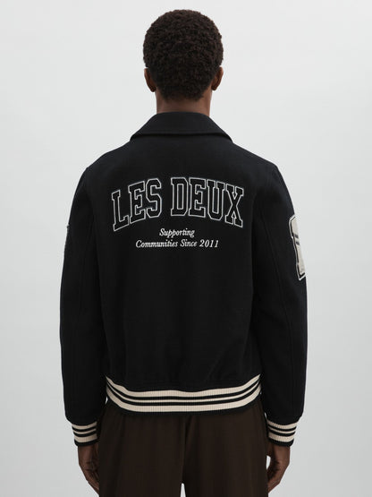 Les Deux Wool-Blend Varsity Jacket in Black | Reiss Men Exclusive