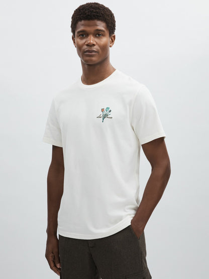 Les Deux 100% Cotton Café Print T-Shirt in Ivory Print | Reiss Men Signature