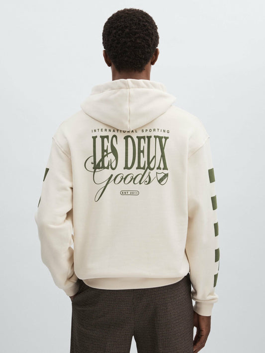 Les Deux 100% Cotton Goods Print Hoodie in Ivory/Green | Reiss Men Exclusive