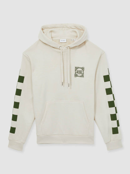 Les Deux 100% Cotton Goods Print Hoodie in Ivory/Green | Reiss Men Exclusive