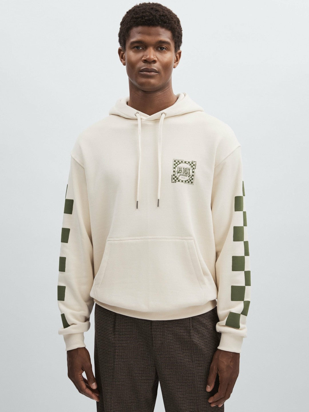 Les Deux 100% Cotton Goods Print Hoodie in Ivory/Green | Reiss Men Exclusive